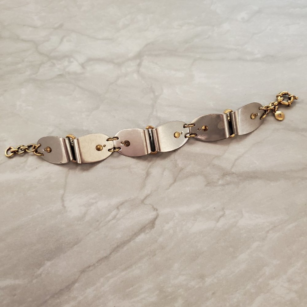 ✨ J.Crew Bracelet Silver Gold Rhinestones Crystals Antiqed Statement Chunky ✨ - Picture 7 of 11